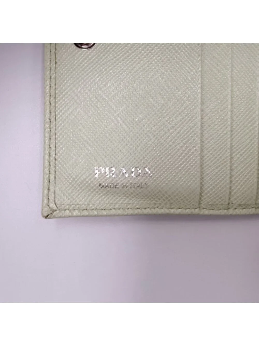 Prada Saffiano Wallet Leather Light Green Triang Silver